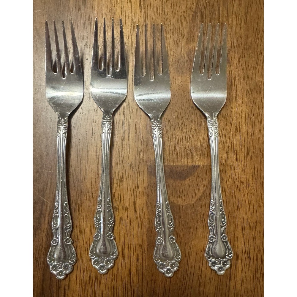 EKCO Eterna Set of 4 Dinner Forks Stainless Steel Floral, made in Japan